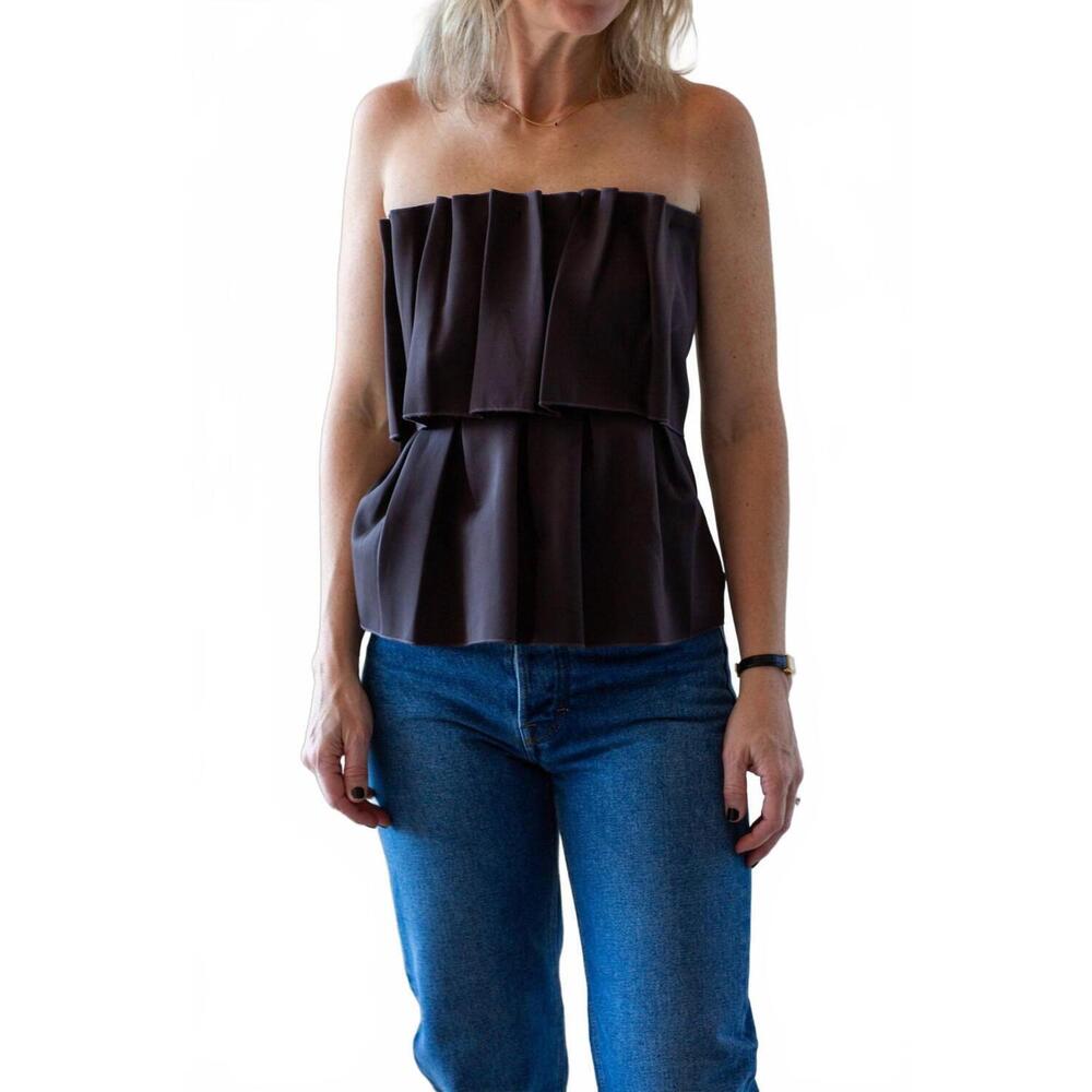 NEW HOUSE OF DAGMAR sculpted strapless tube top in chocolate brown